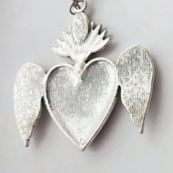 Winged Sacred Heart Ruby Red Fiery Jesus Immaculate Mary Catholic Steel Necklace - Picture 11 of 11